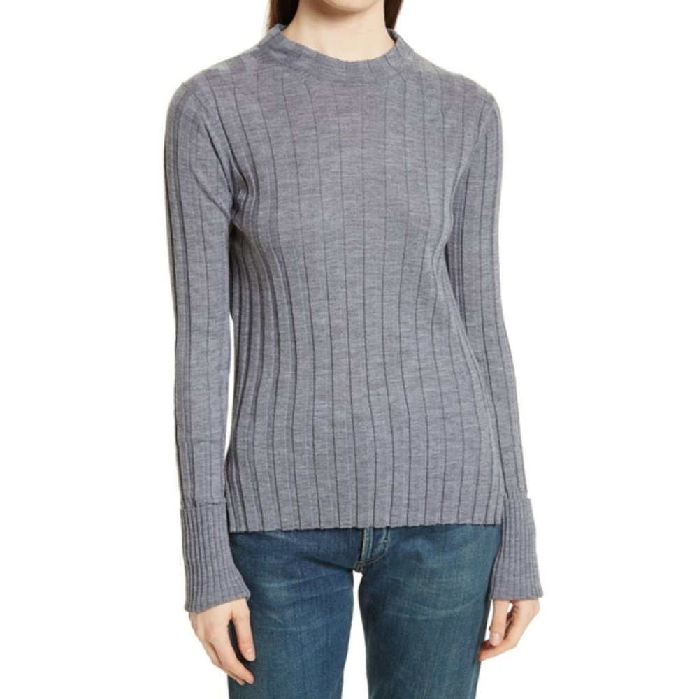 Theory Wide-Ribbed Mock Neck Merino Wool Sweater